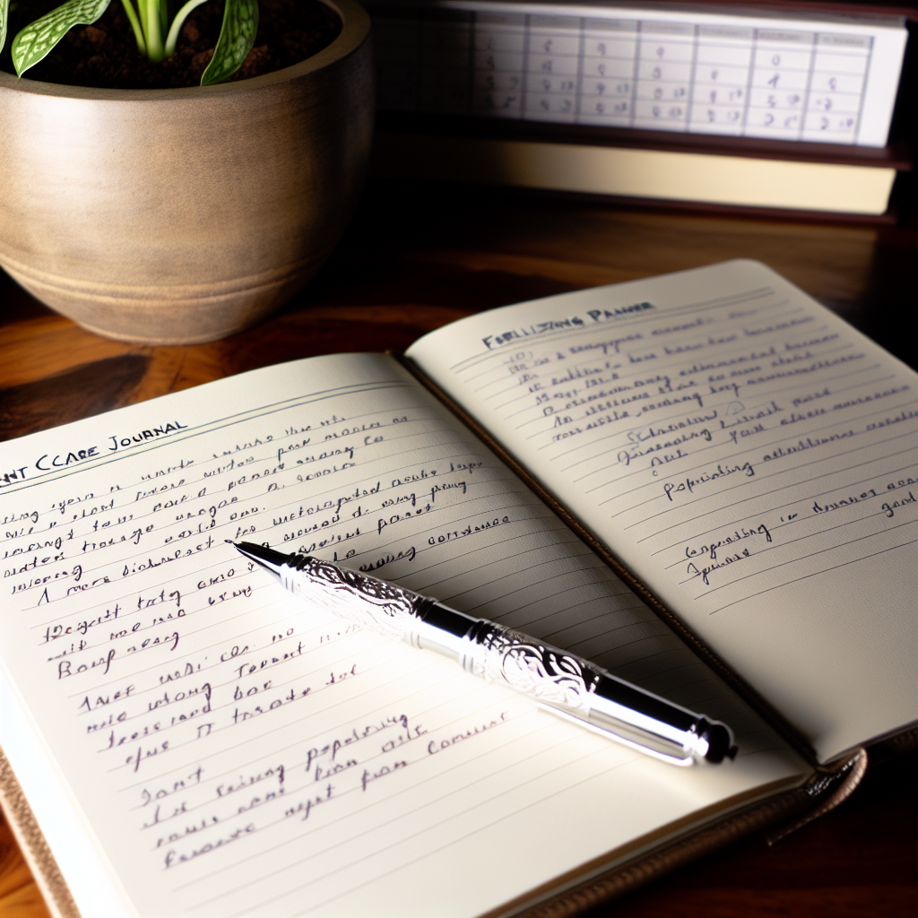 A person tending to their plants with a calendar in the background.