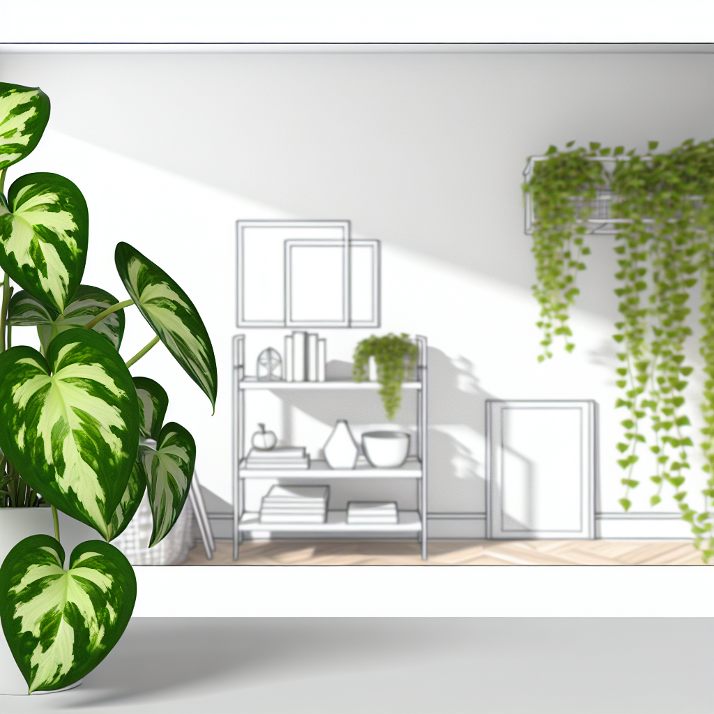 A vibrant Pothos plant with trailing vines.